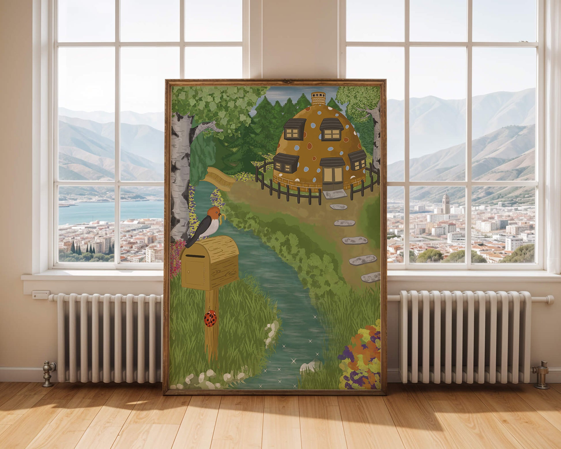 Paysage charmant avec une maison unique et un jardin luxuriant