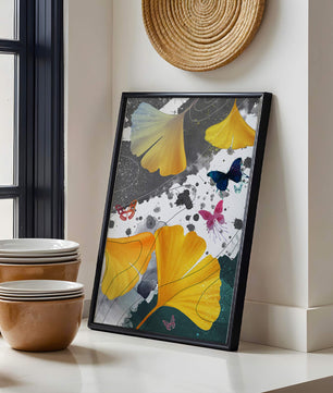 Artistic Composition with Yellow Leaves and Butterflies
