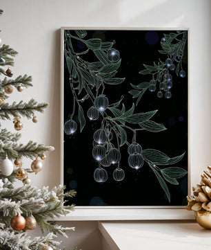Elegante botanische Illustration mit leuchtenden Früchten und Blättern