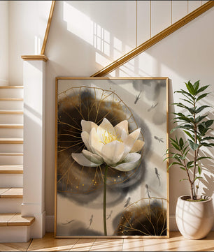 Illustration of a lotus flower with golden accents