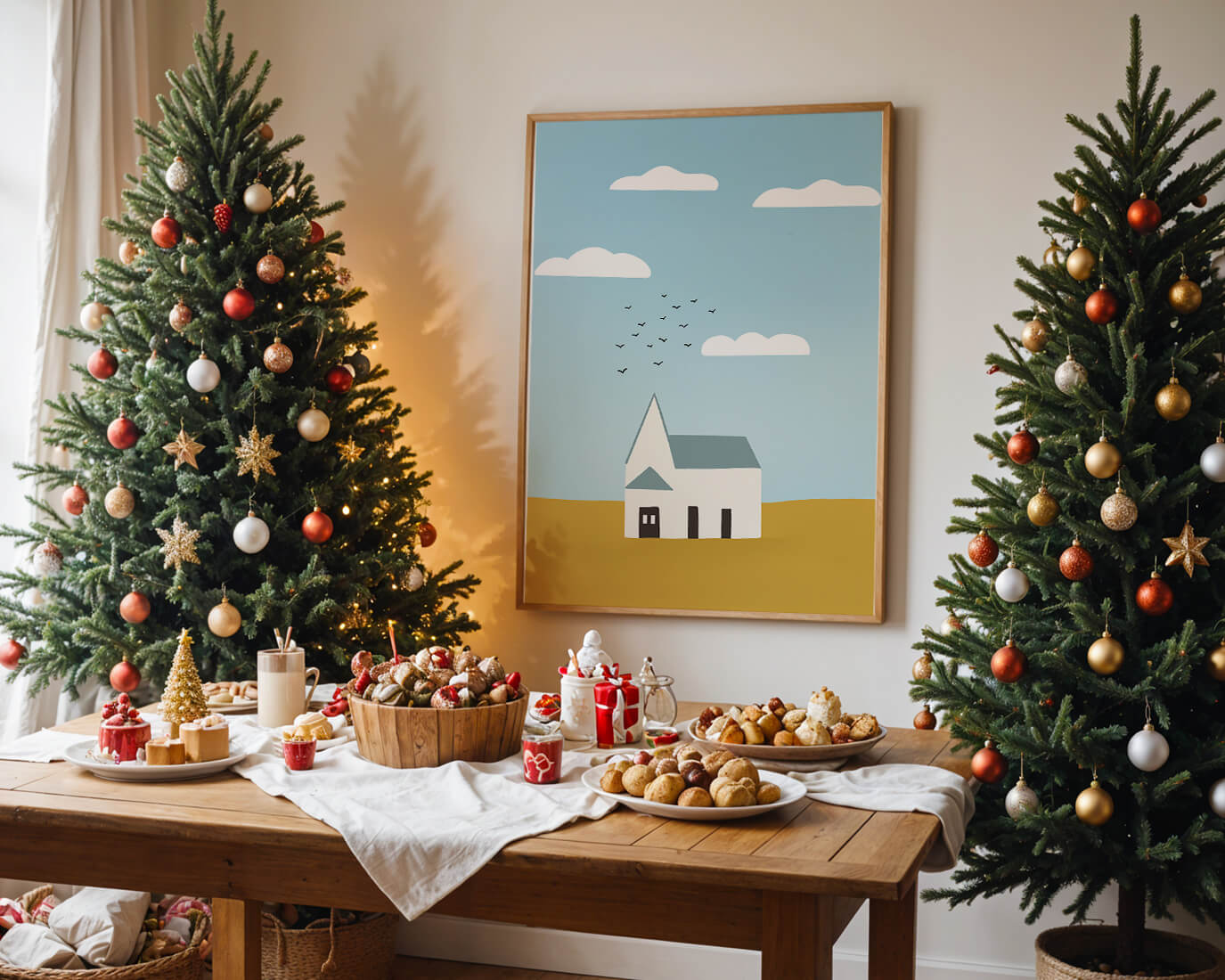 Minimalist Landscape with a White House and Sky