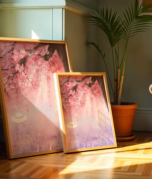 Cherry Blossom Garden with Spring Flowers and Sunlight