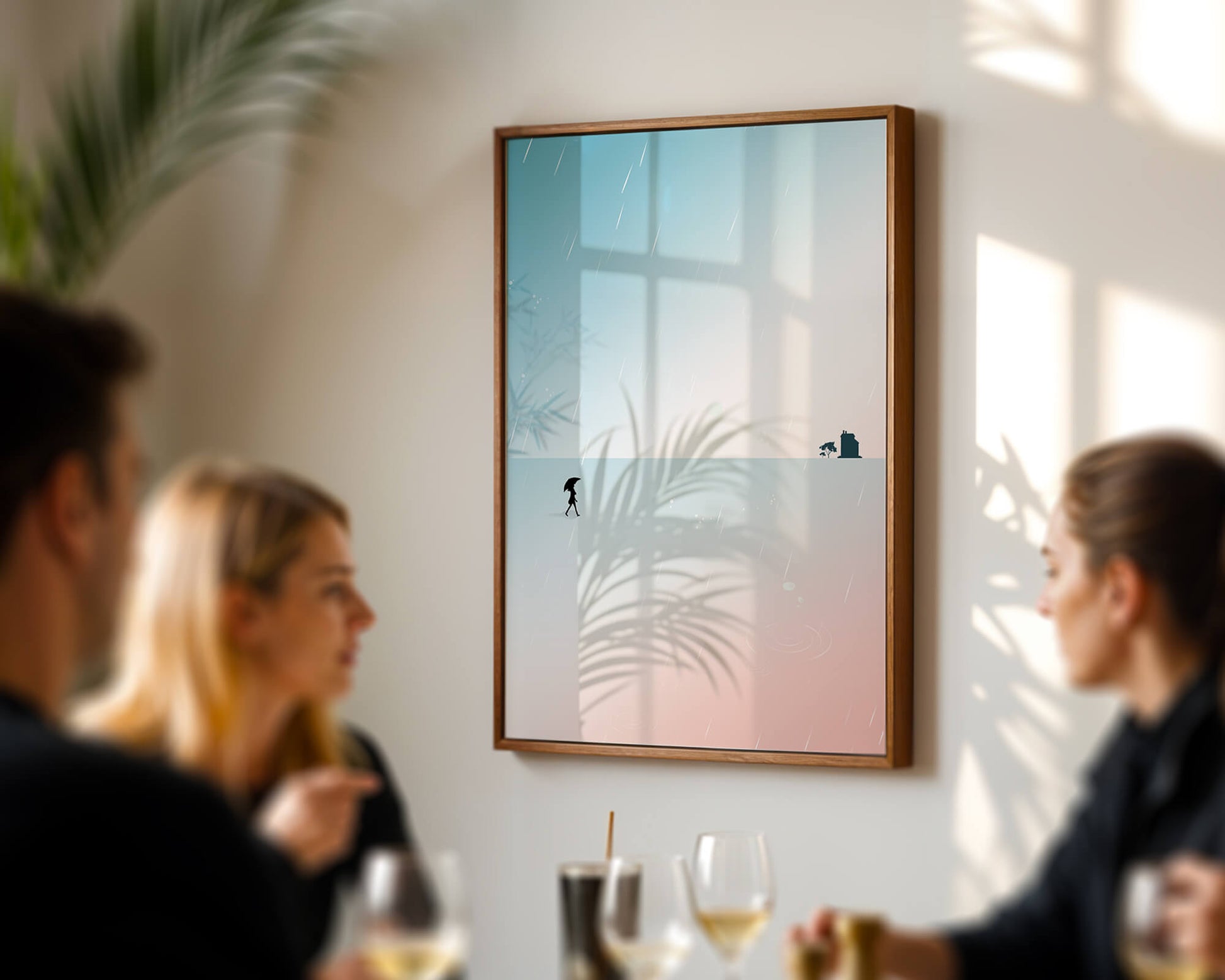 Paisaje Minimalista con Silueta en Ambiente Lluvioso