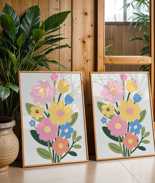 Ramo ilustrado de flores coloridas