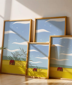 Minimalistic Landscape with House and Sky