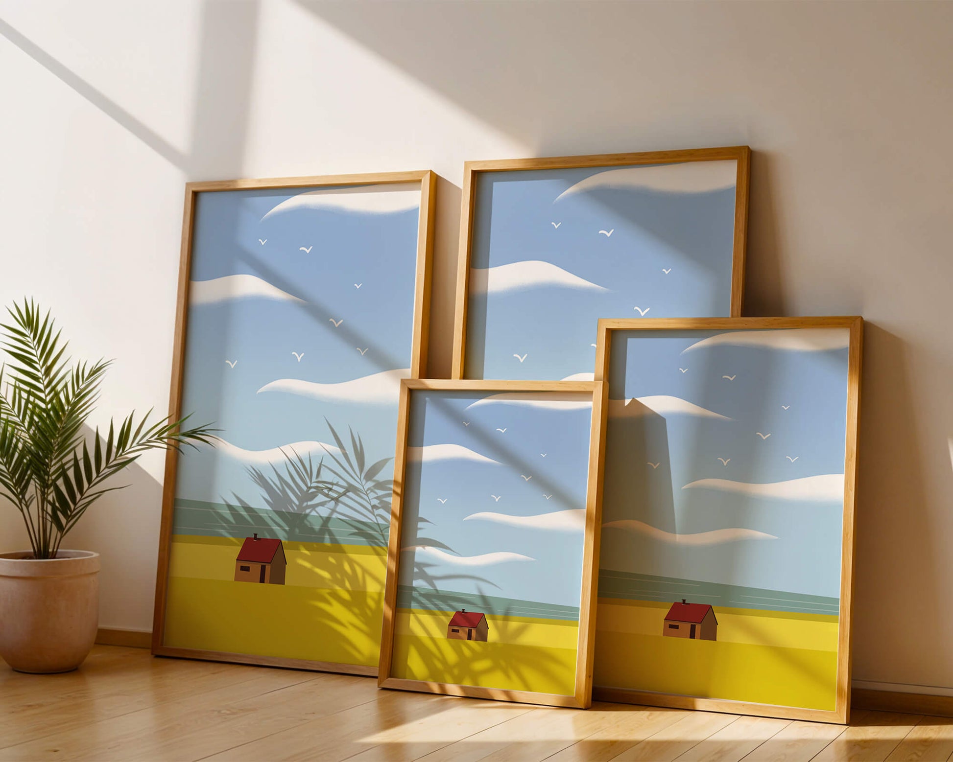 Minimalistic Landscape with House and Sky