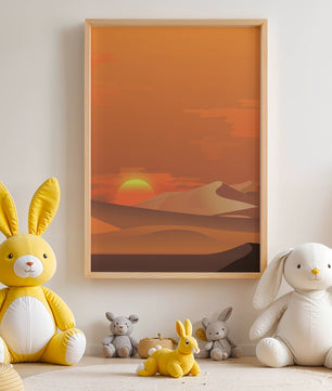 Sunset in Desert with Rolling Sand Dunes and Vibrant Orange Sky - Mi tienda
