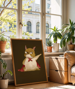 Cartoon superhero dog with red cape illustrating playful strength