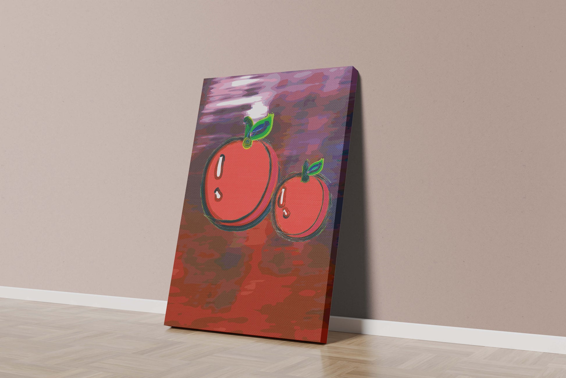 Dos manzanas abstractas con fondo colorido