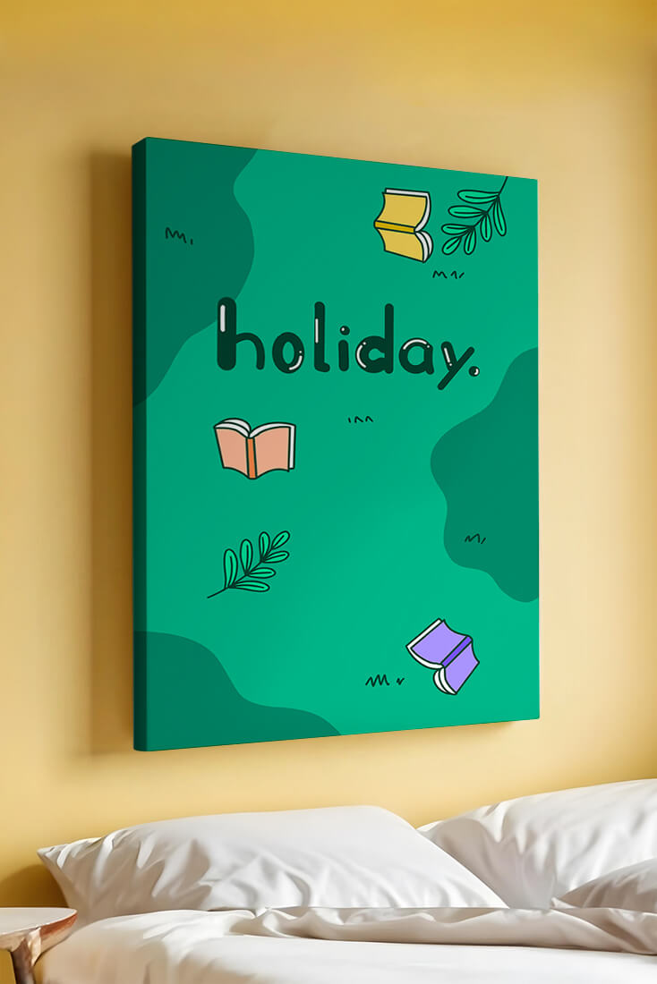 Colorful holiday-themed design with books and leaves