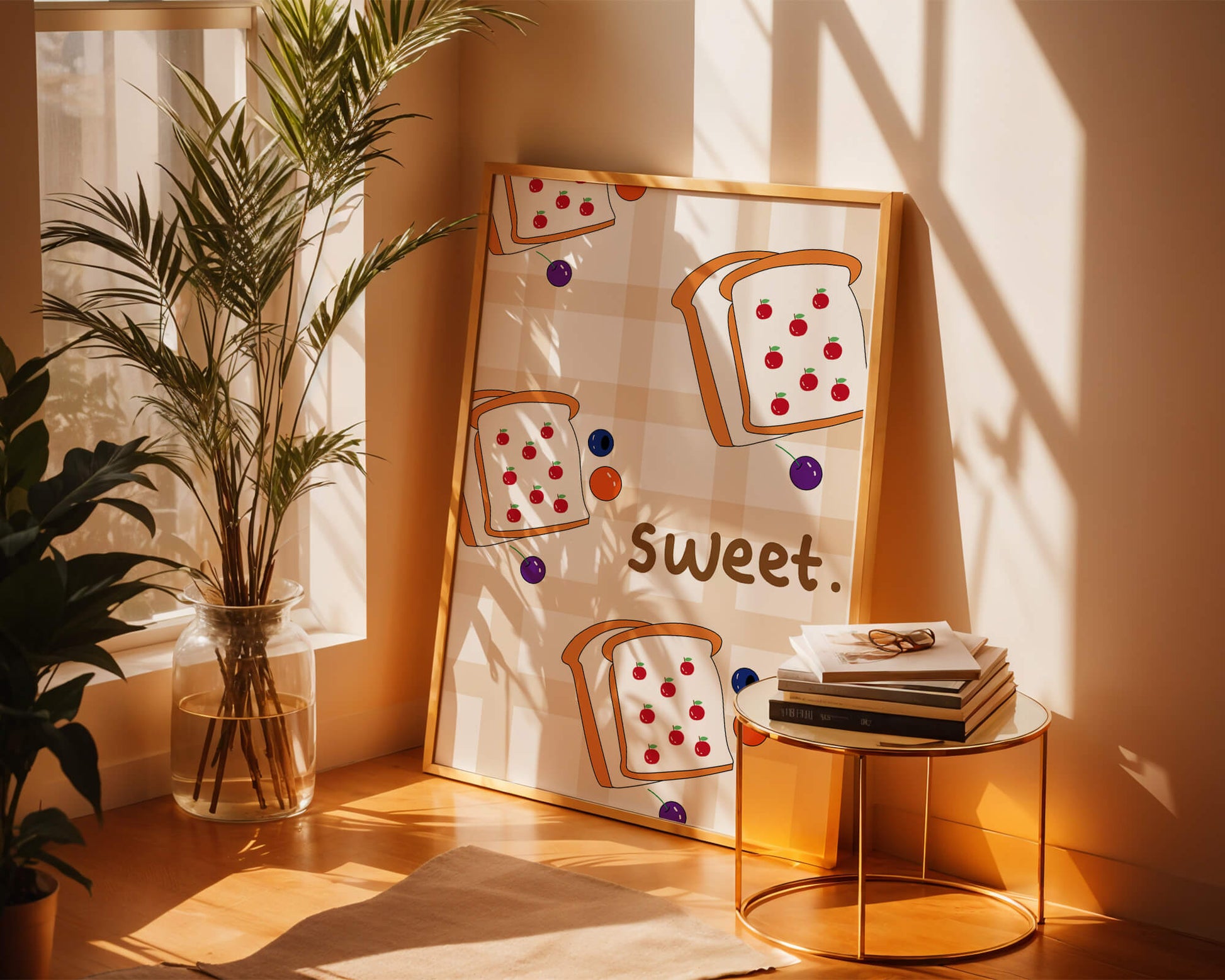 Playful toast pattern with fruit decor and text