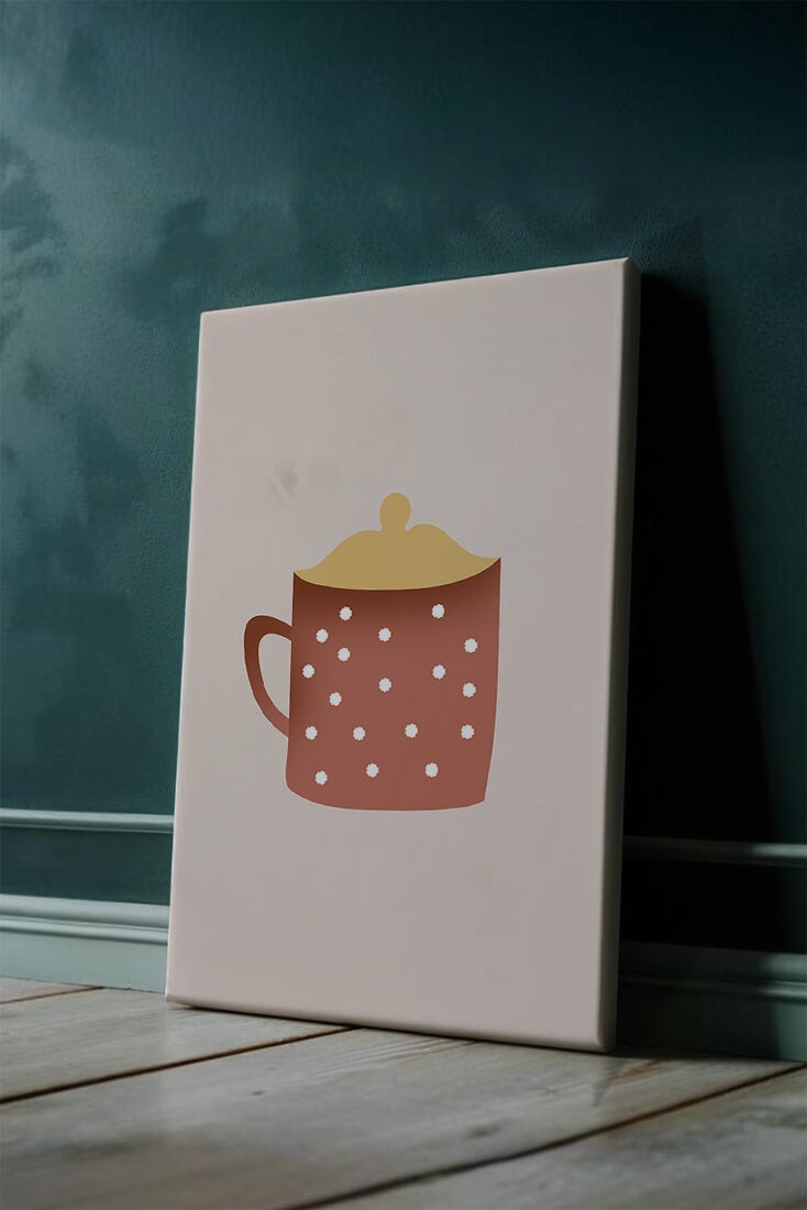 Decorative polka dot mug with yellow lid illustration