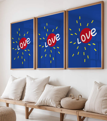 Colorful love-themed abstract design with bold elements