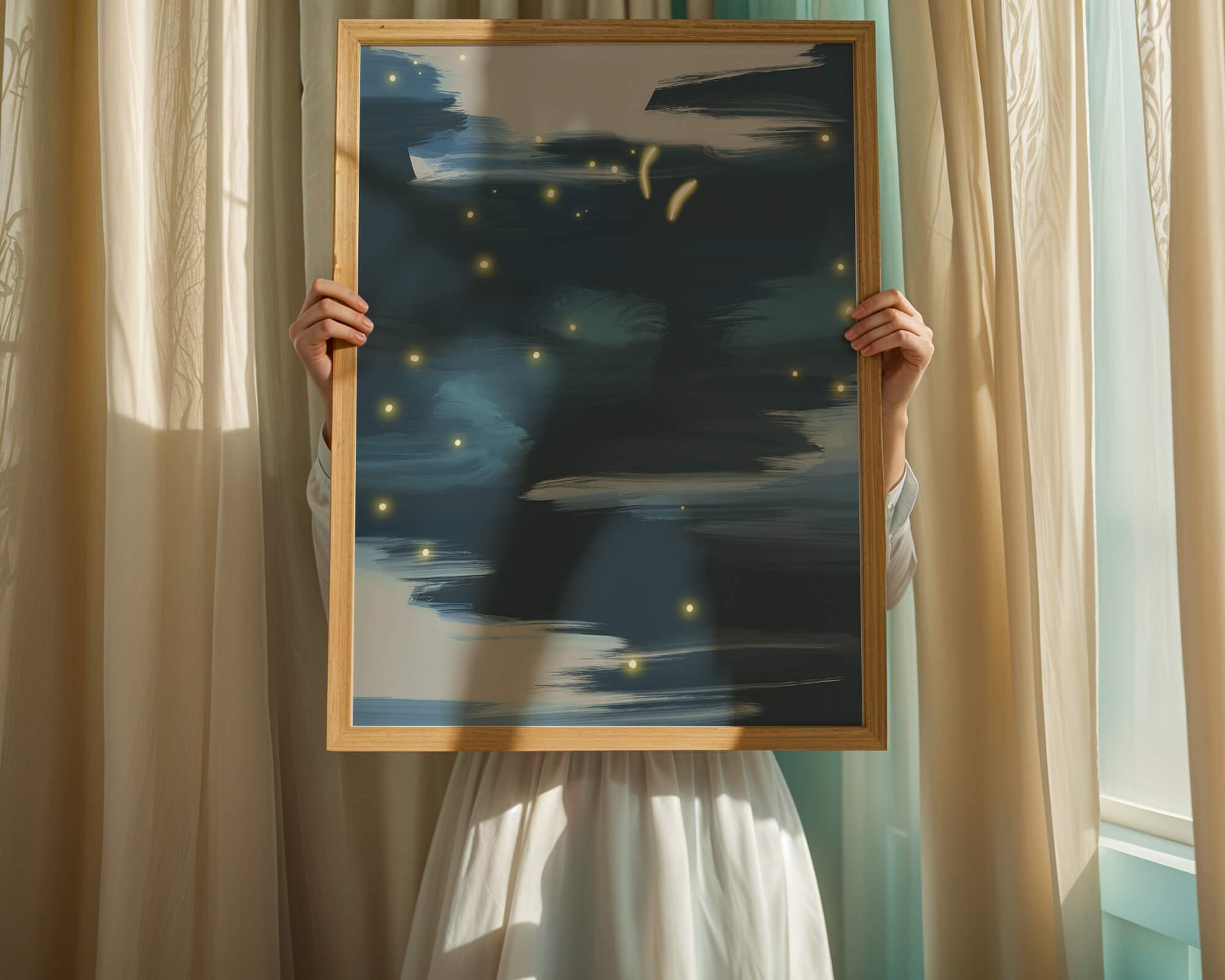 Ciel nocturne abstrait avec lucioles lumineuses