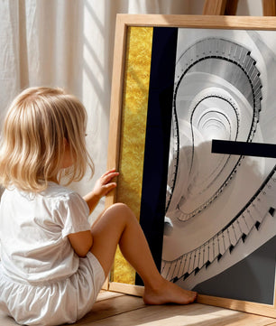 Abstract spiral staircase with a gold accent design