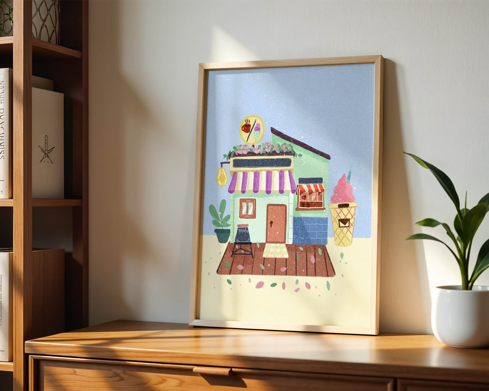 Ilustración encantadora de café con elementos de helado y café