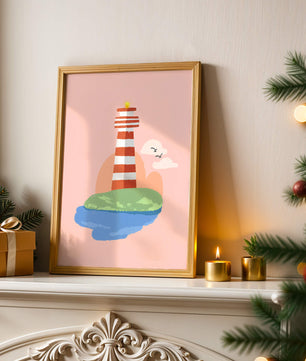 Ilustración encantadora de un faro con un entorno costero tranquilo