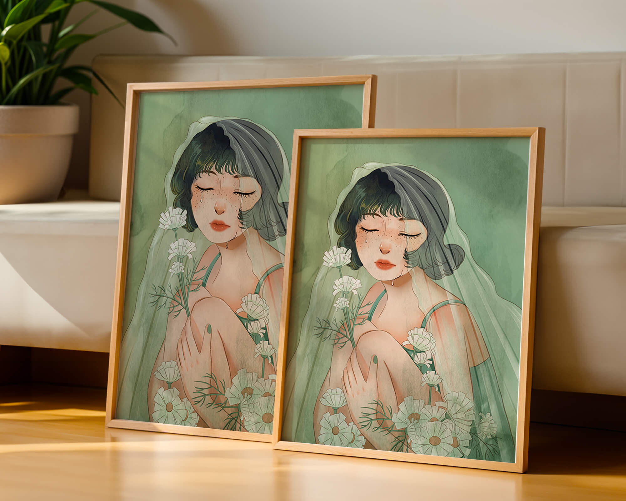 Emotional illustration of a woman surrounded by flowers