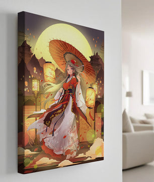 Illustration élégante sur le thème japonais avec une femme sous une ombrelle
