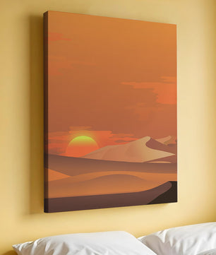 Sunset in Desert with Rolling Sand Dunes and Vibrant Orange Sky - Mi tienda