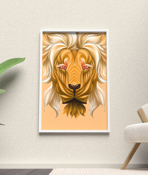 Lion Face with Intricate Golden Pattern and Flowing Mane
