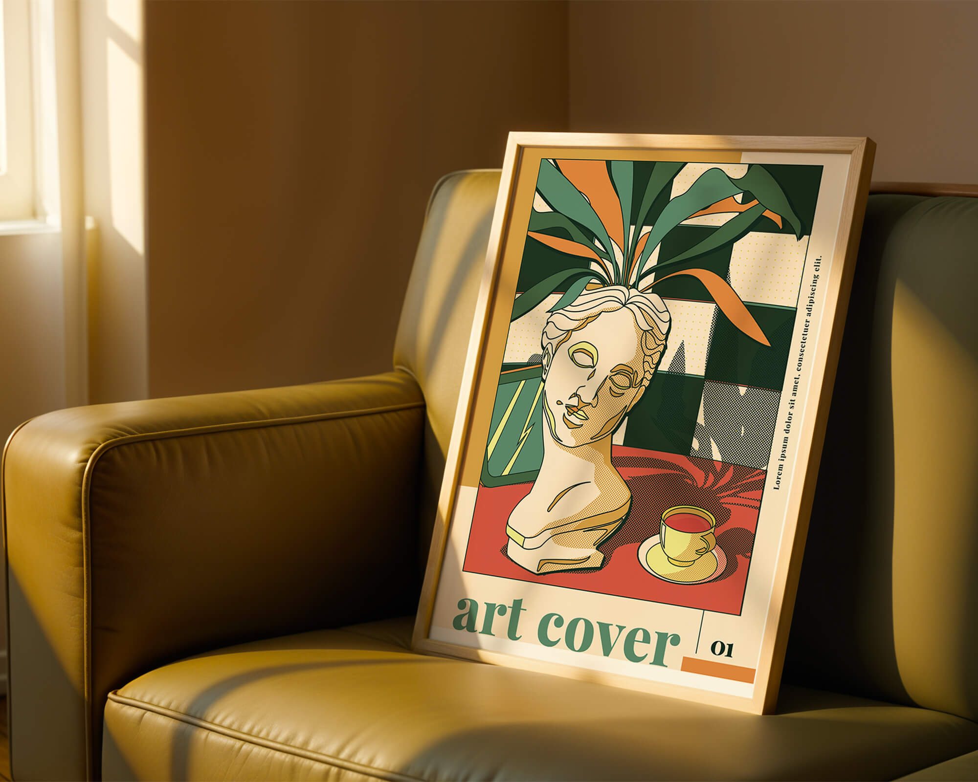Abstract Art with Bust and Coffee Cup