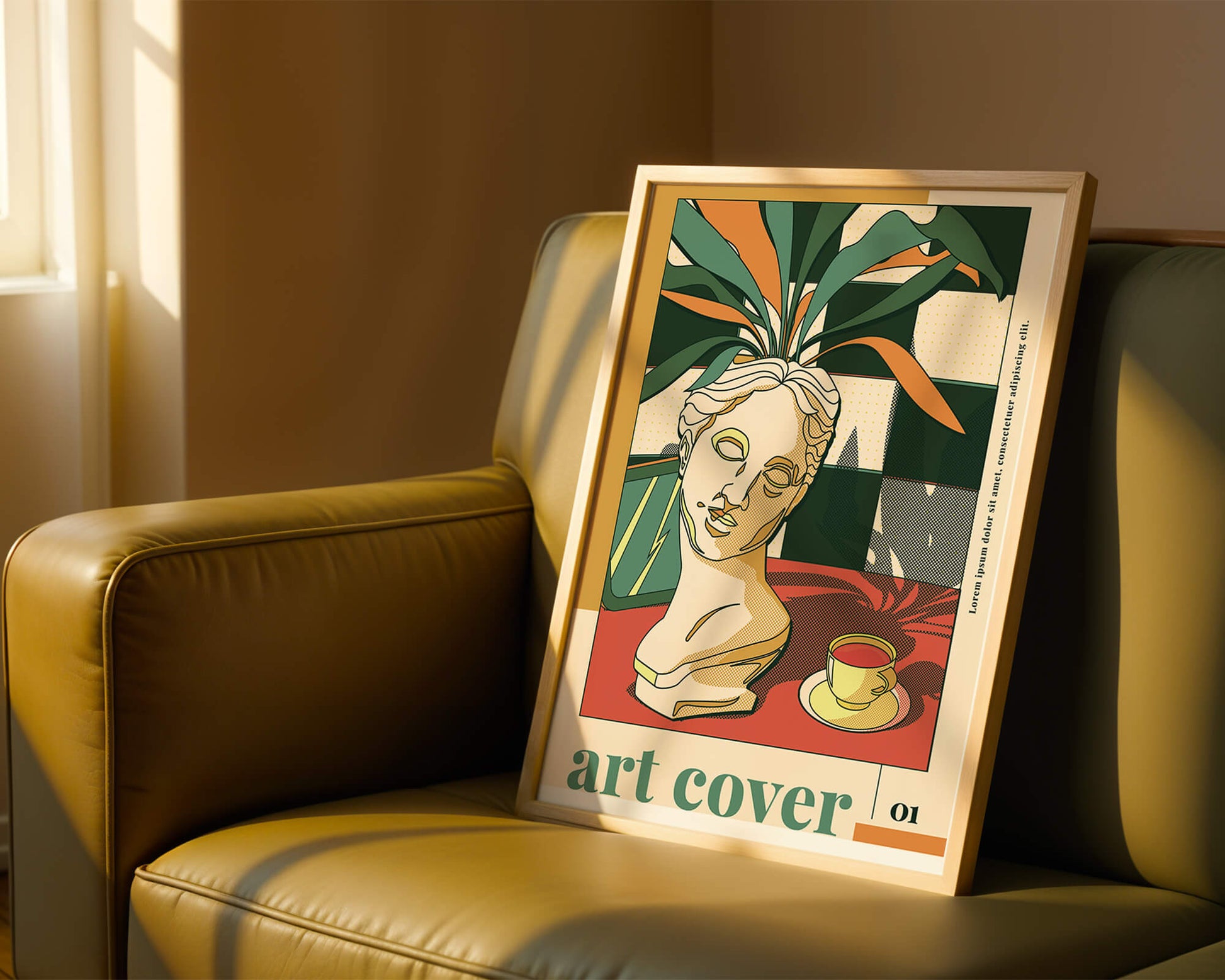 Abstract Art with Bust and Coffee Cup