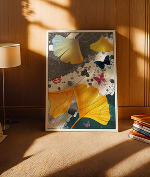 Artistic Composition with Yellow Leaves and Butterflies