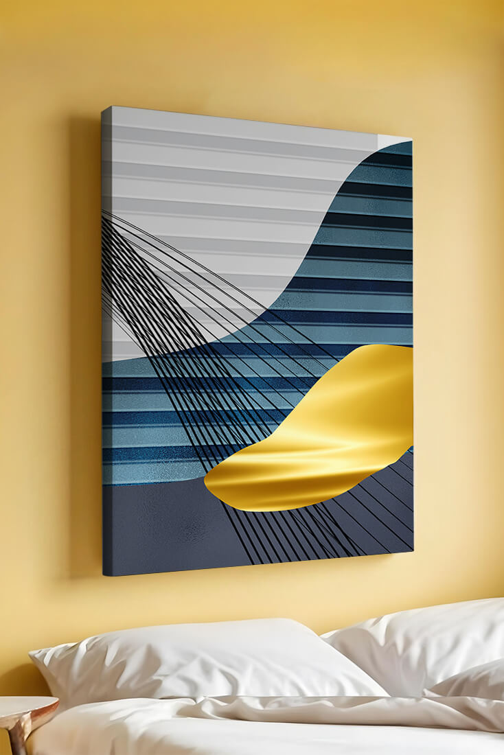 Abstract Composition with Blue and Gold Elements