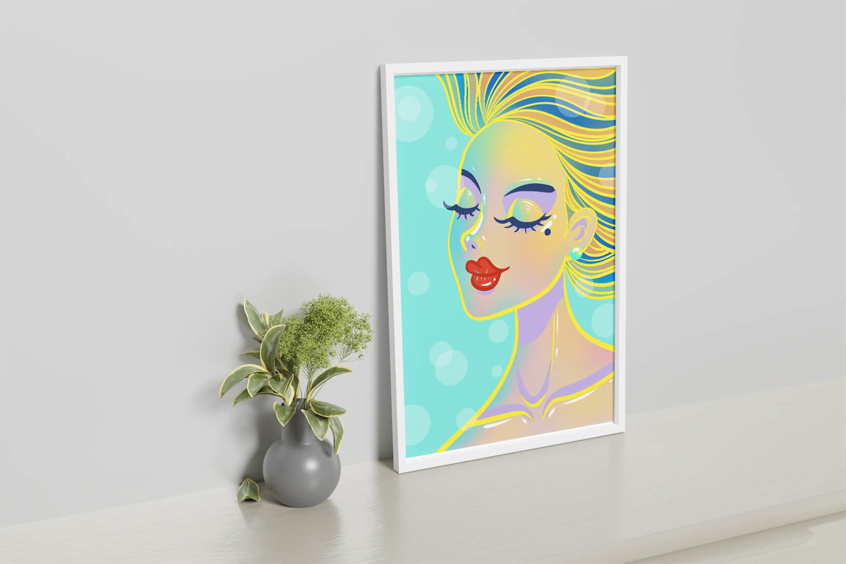 Colorful abstract portrait of a woman with closed eyes
