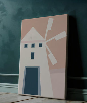Minimalist geometric house illustration on pastel background