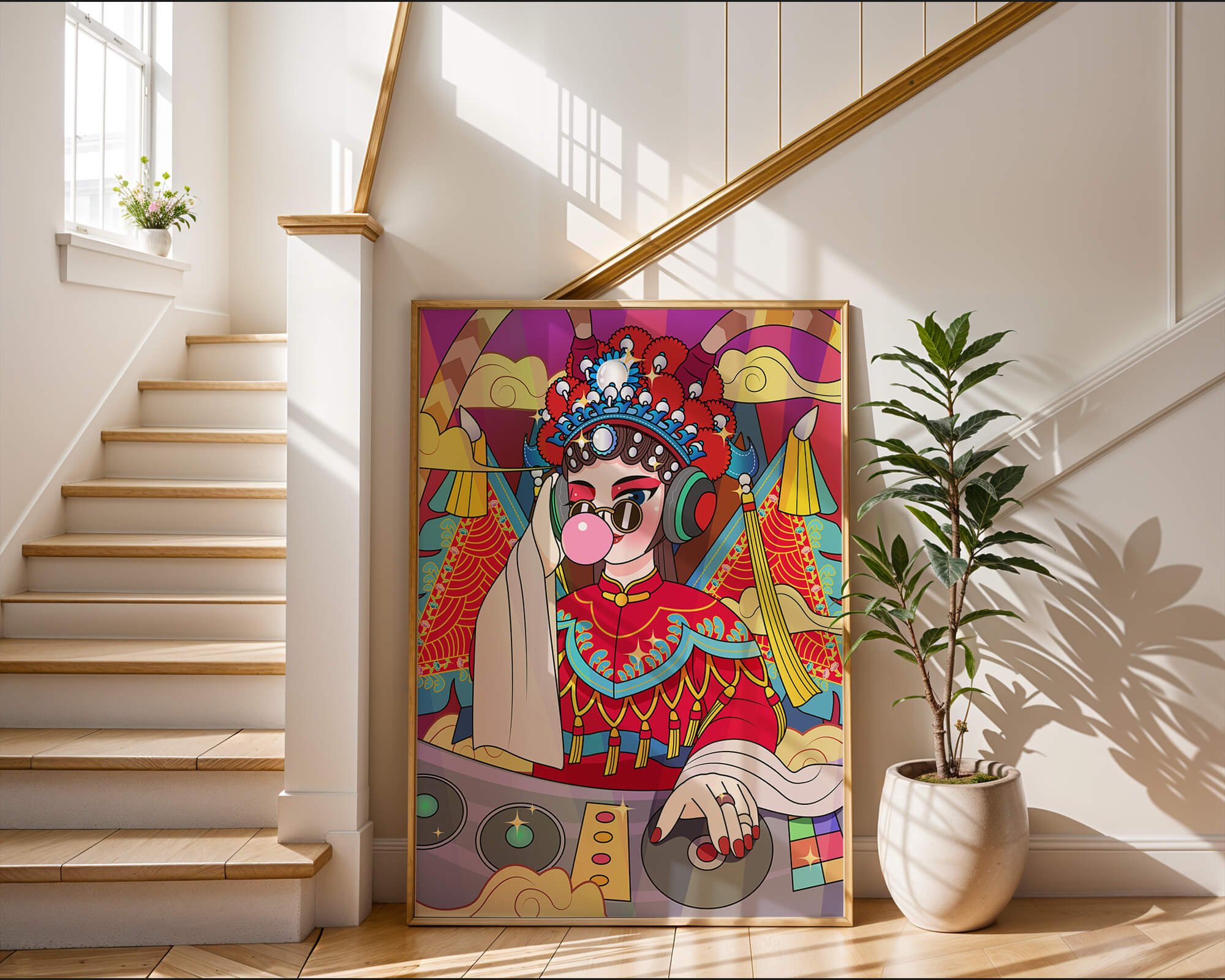 Vibrant DJ illustration combining traditional and modern elements