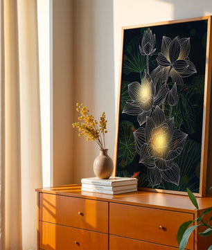 Beautiful lotus flowers with glow effect and koi fish - Mi tienda