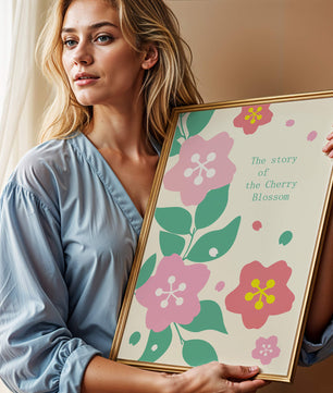 Florale Illustration mit Kirschblüten und grünen Blättern