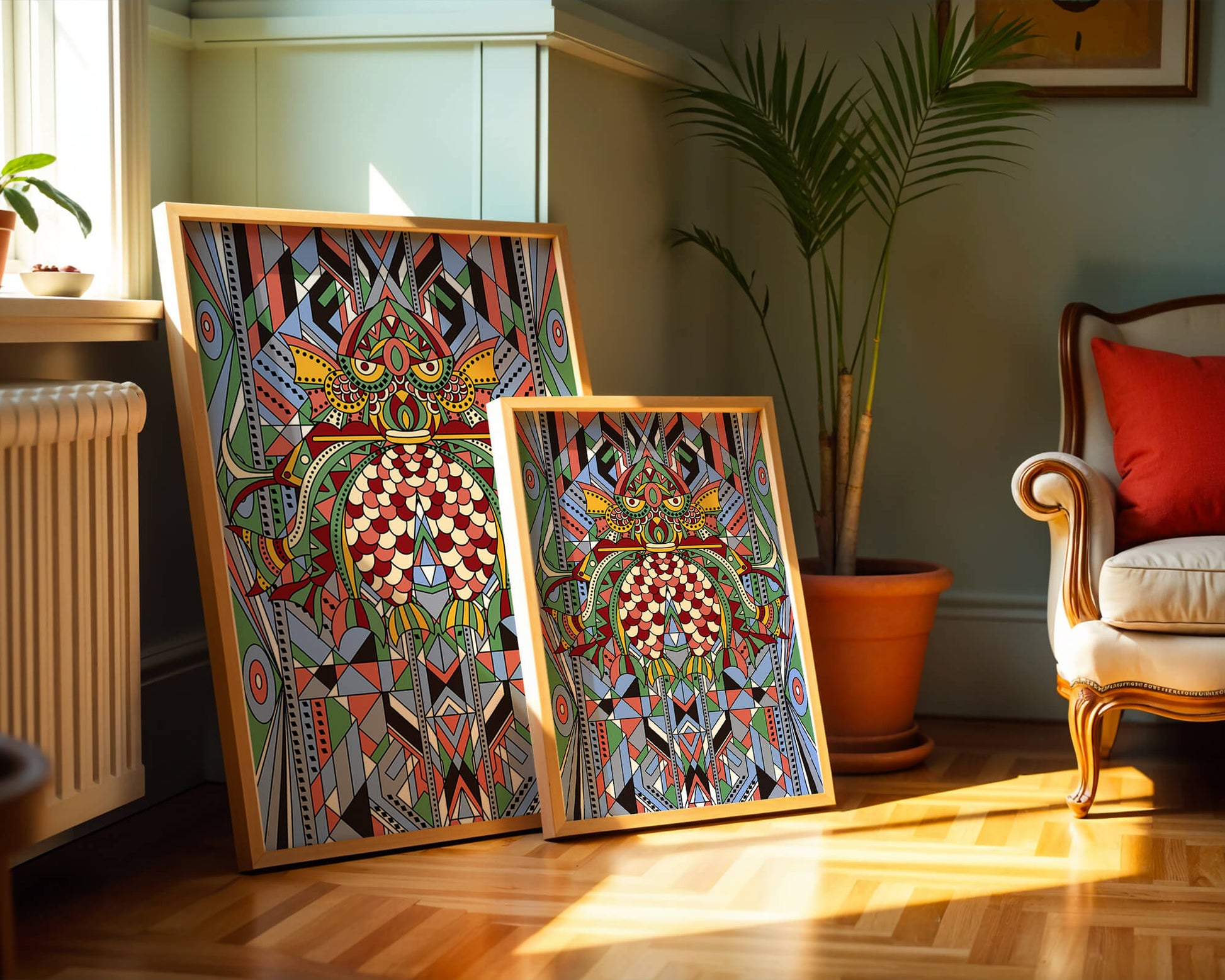 Colorful Geometric Pattern with Symmetrical Design and Abstract Motif