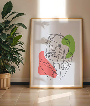 Modern Line Art Portrait With Abstract Shapes
