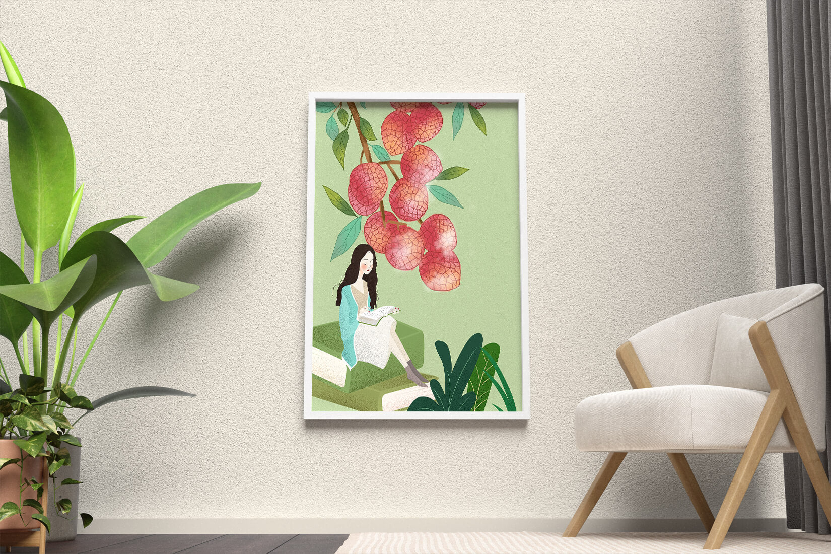 Woman Reading Under Lychee Tree With Greenery