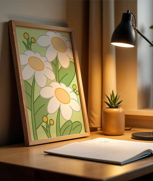 Charming illustrated daisies on a green background