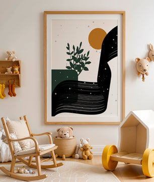 L'œuvre d'art abstraite de la nature avec une silhouette de plante et des formes géométriques