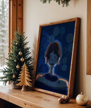 Illustration d'une femme avec des lumières bokeh et des boucles d'oreilles élégantes