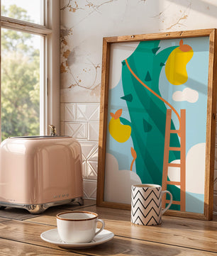 Illustration Of Jack And The Beanstalk With Ladder And Clouds - Mi tienda
