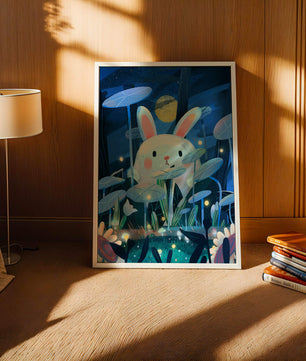 Cute rabbit in a dreamy moonlit forest