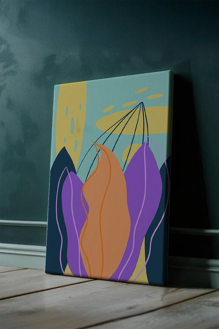 Abstract floral illustration with vibrant colors and geometric shapes