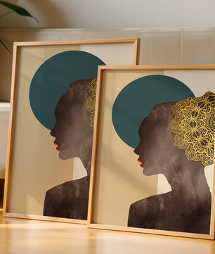 Elegant Silhouette with Gold Lace and Red Lips - Mi tienda