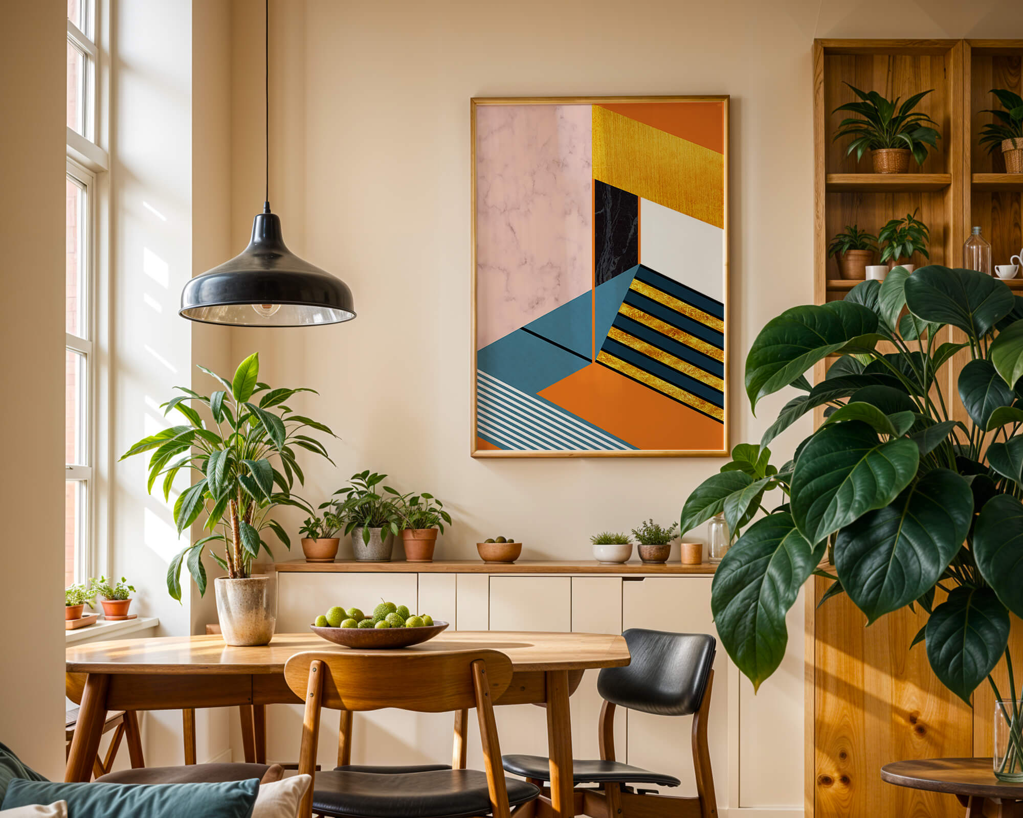 Abstract geometric design with marble and gold textures