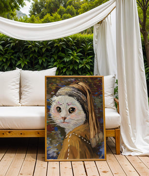 Retrato caprichoso de un gato en estilo clásico con pinceladas detalladas