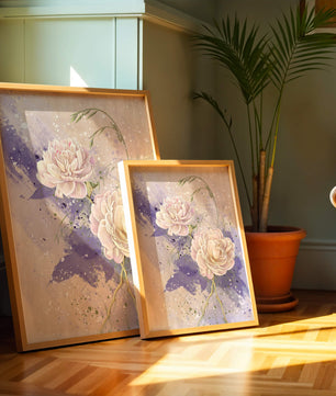 Elegant floral artwork with soft purple and pink hues
