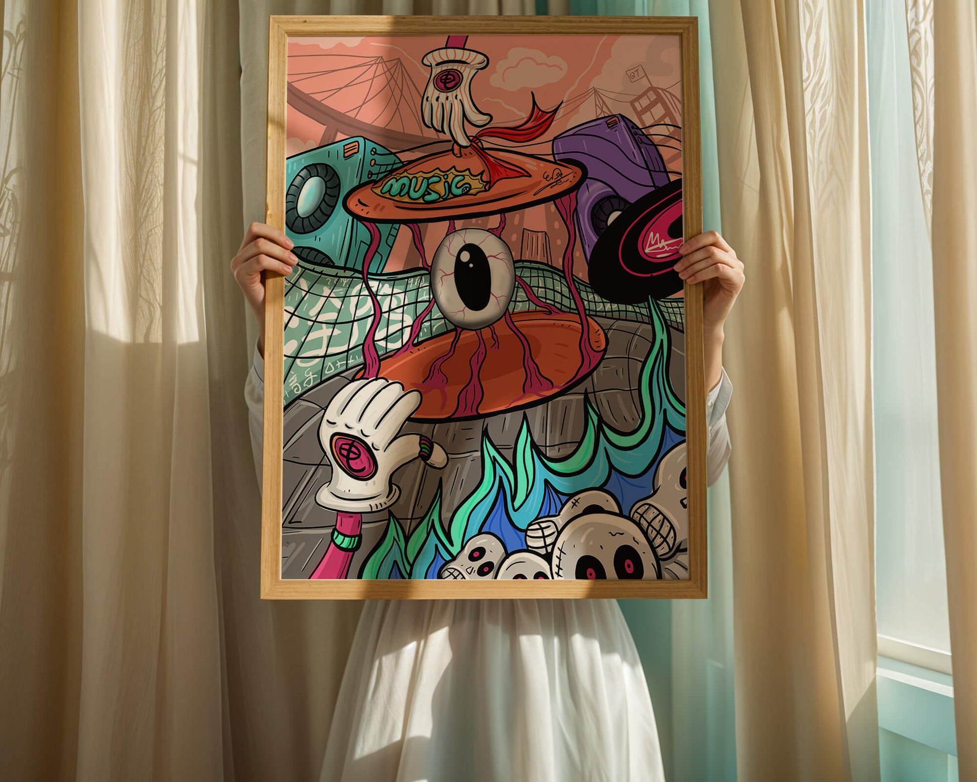 Colorful abstract surrealism illustration featuring vivid eye and surreal elements