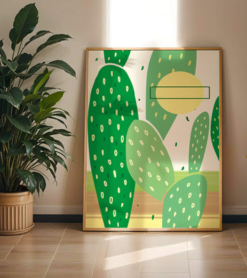 Abstract cactus art with green and yellow elements