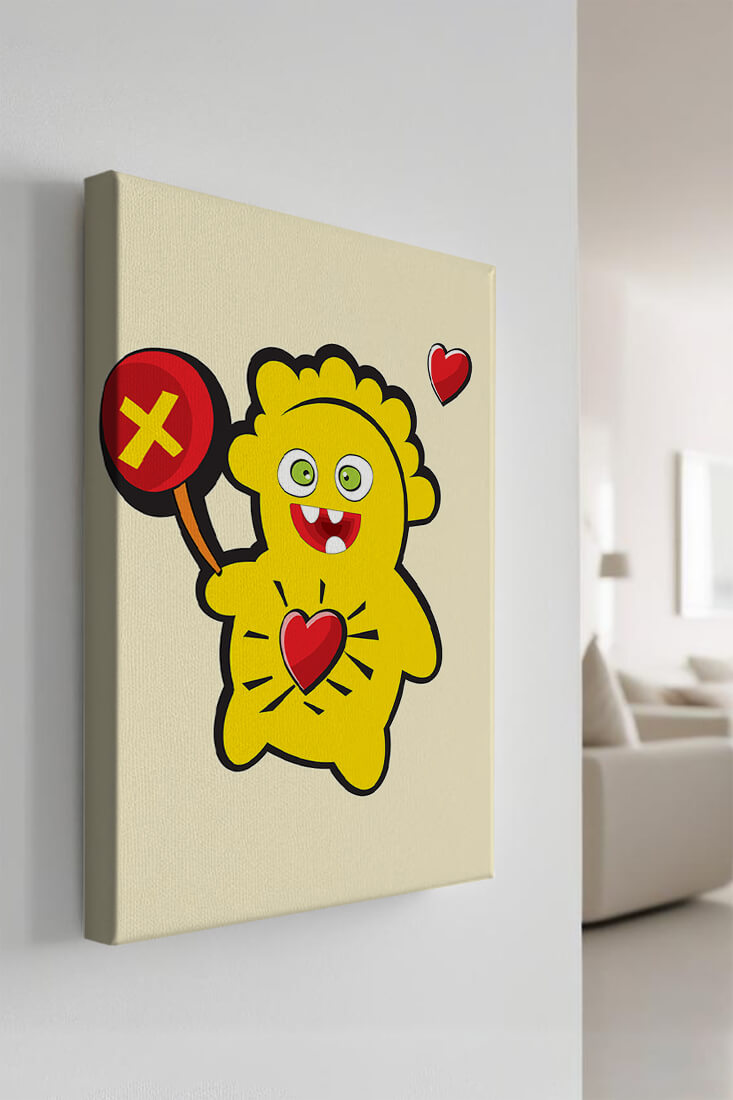 Colorful cartoon character with heart and playful design